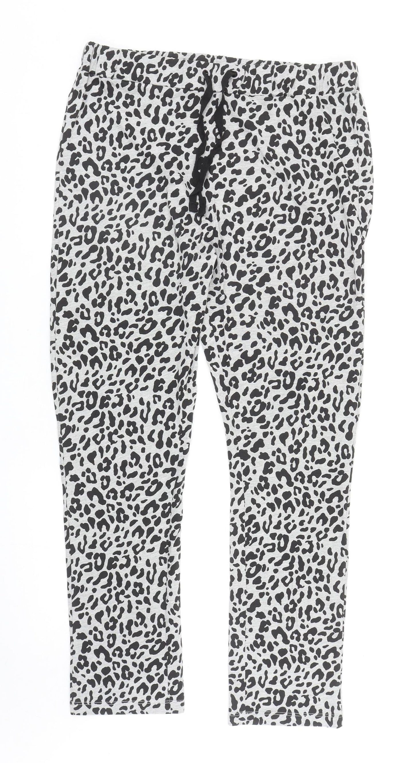 Society Eight Womens Grey Animal Print Polyester Sweatpants Trousers Size S L28 in Regular Drawstring - Leopard Print