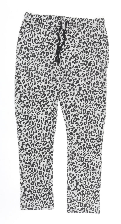 Society Eight Womens Grey Animal Print Polyester Sweatpants Trousers Size S L28 in Regular Drawstring - Leopard Print