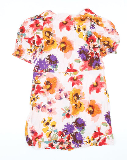 H&M Womens Multicoloured Floral Viscose Mini Size 14 V-Neck Button