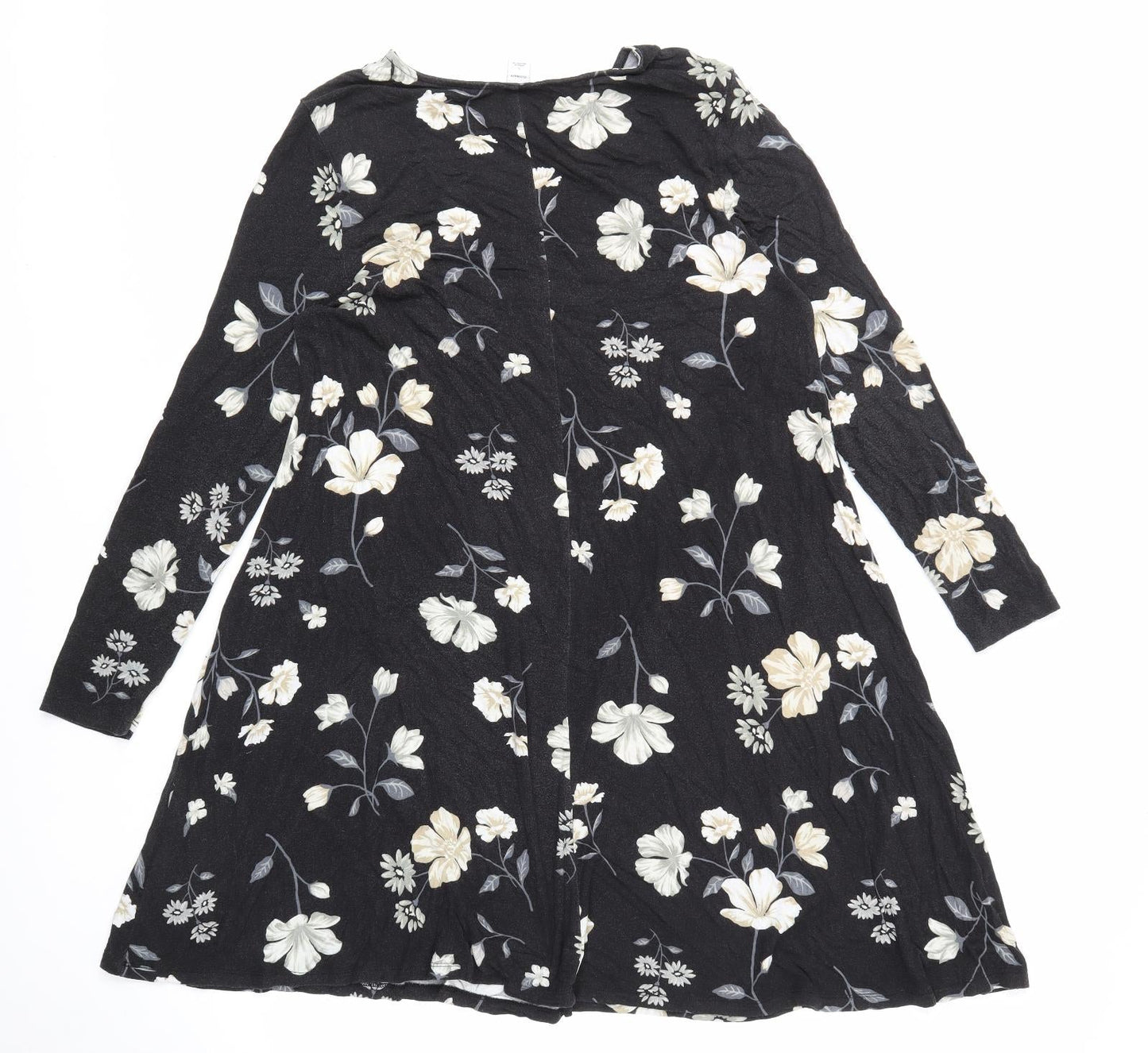 Old Navy Womens Black Floral Viscose Skater Dress Size L Round Neck Pullover