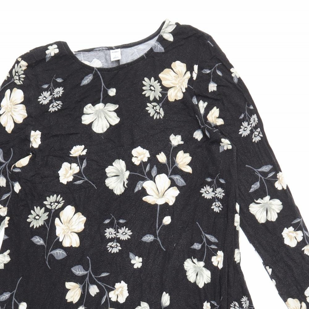 Old Navy Womens Black Floral Viscose Skater Dress Size L Round Neck Pullover