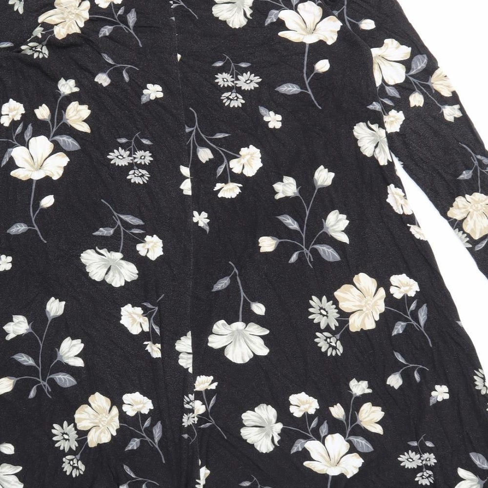 Old Navy Womens Black Floral Viscose Skater Dress Size L Round Neck Pullover