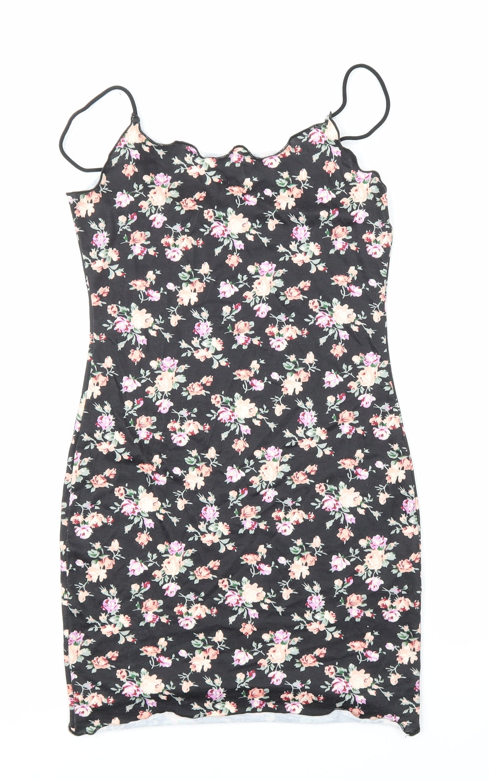 SheIn Womens Black Floral Polyester Bodycon Size XS Square Neck Pullover - Floral, Summer