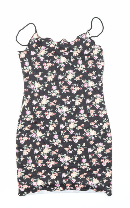 SheIn Womens Black Floral Polyester Bodycon Size XS Square Neck Pullover - Floral, Summer
