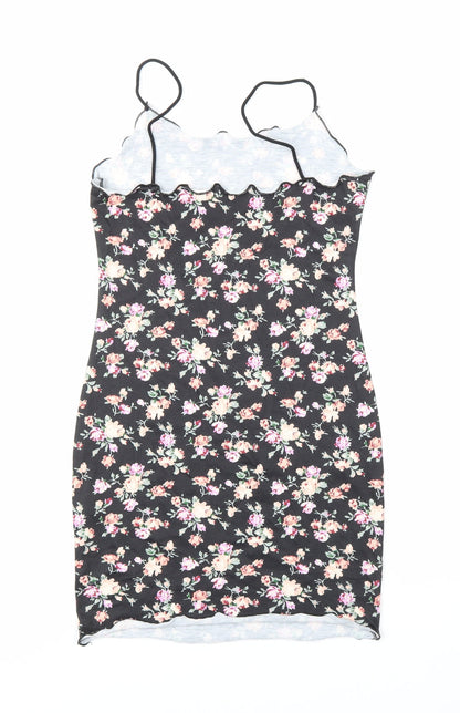 SheIn Womens Black Floral Polyester Bodycon Size XS Square Neck Pullover - Floral, Summer