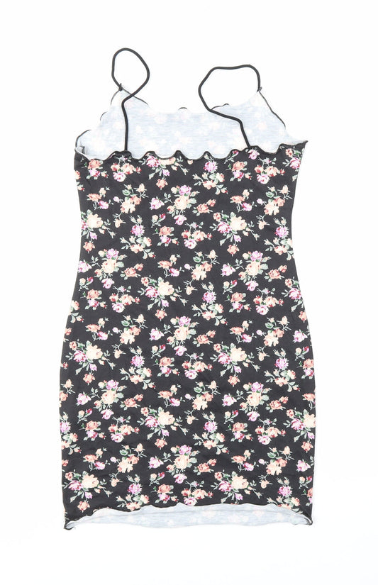 SheIn Womens Black Floral Polyester Bodycon Size XS Square Neck Pullover - Floral, Summer