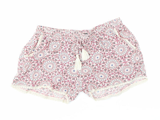 Primark Womens Multicoloured Geometric 100% Viscose Bermuda Shorts Size 8 L3 in Regular Pull On - Summer shorts
