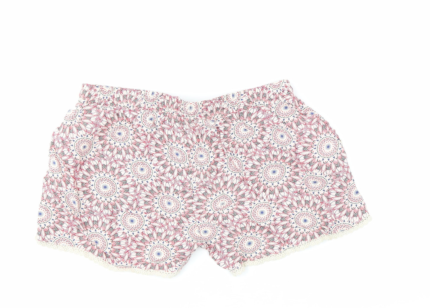 Primark Womens Multicoloured Geometric 100% Viscose Bermuda Shorts Size 8 L3 in Regular Pull On - Summer shorts