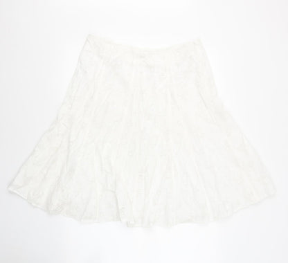 Marks and Spencer Womens Ivory Viscose Flare Skirt Size 14 Zip - Crochet detail