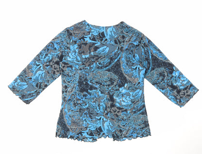Classique Womens Blue Polyester Basic Blouse Size M V-Neck - Open Front
