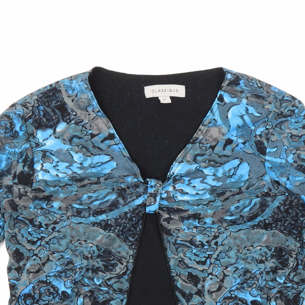 Classique Womens Blue Polyester Basic Blouse Size M V-Neck - Open Front