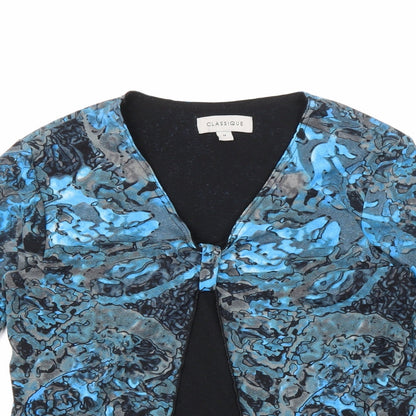 Classique Womens Blue Polyester Basic Blouse Size M V-Neck - Open Front
