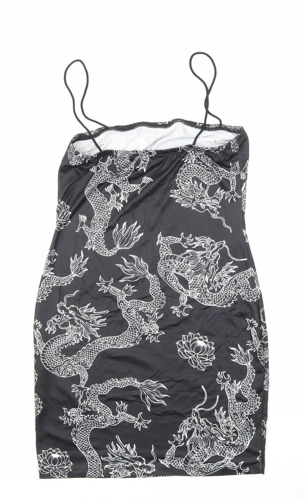 SheIn Womens Black Geometric Polyester Bodycon Size S Square Neck Pullover - Dragon Print