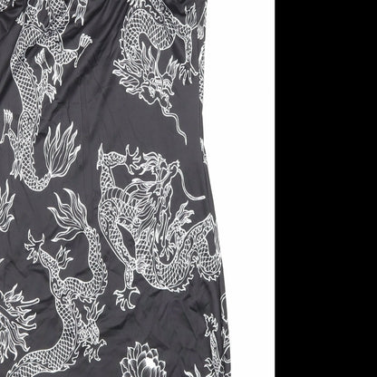 SheIn Womens Black Geometric Polyester Bodycon Size S Square Neck Pullover - Dragon Print