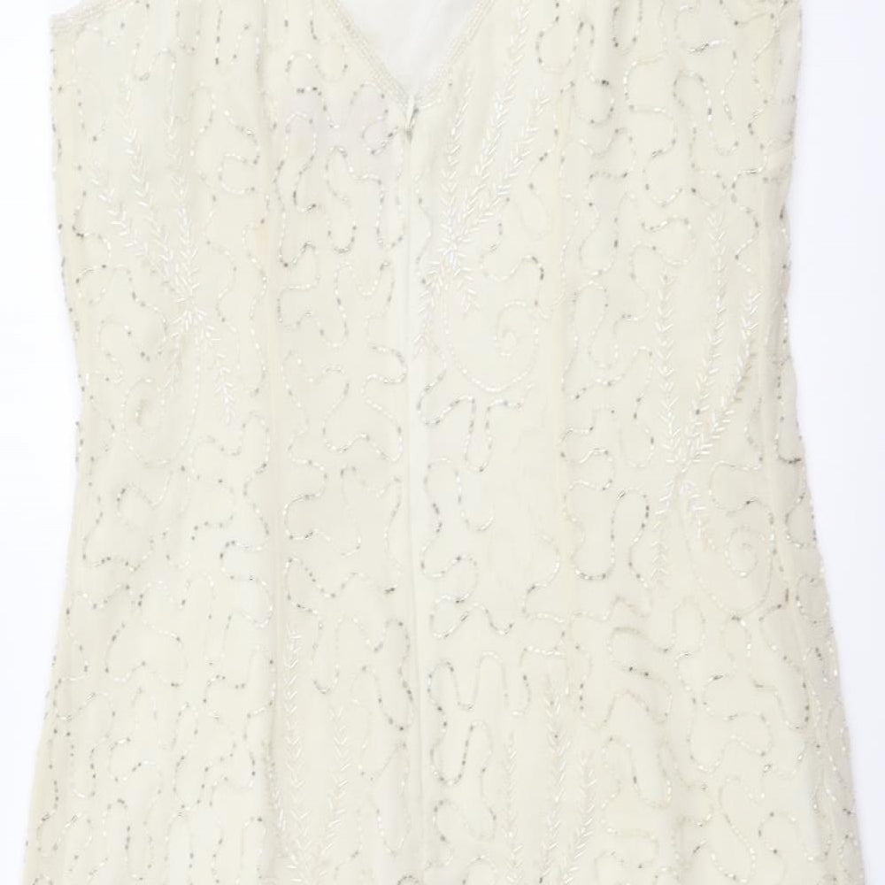 For Women Womens Beige Polyester Mini Size 12 V-Neck Zip