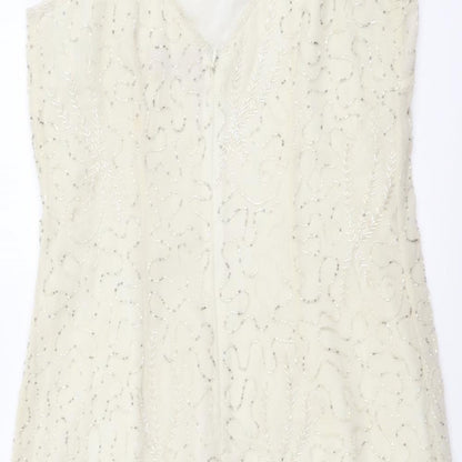 For Women Womens Beige Polyester Mini Size 12 V-Neck Zip