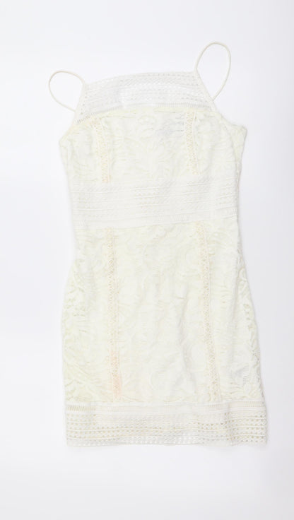 Topshop Womens Ivory Geometric Polyester Mini Size 8 Square Neck Zip