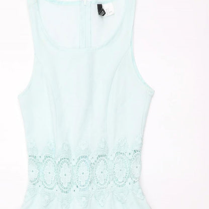H&M Womens Green Polyester Mini Size 2XS Round Neck Zip - Crochet Detail