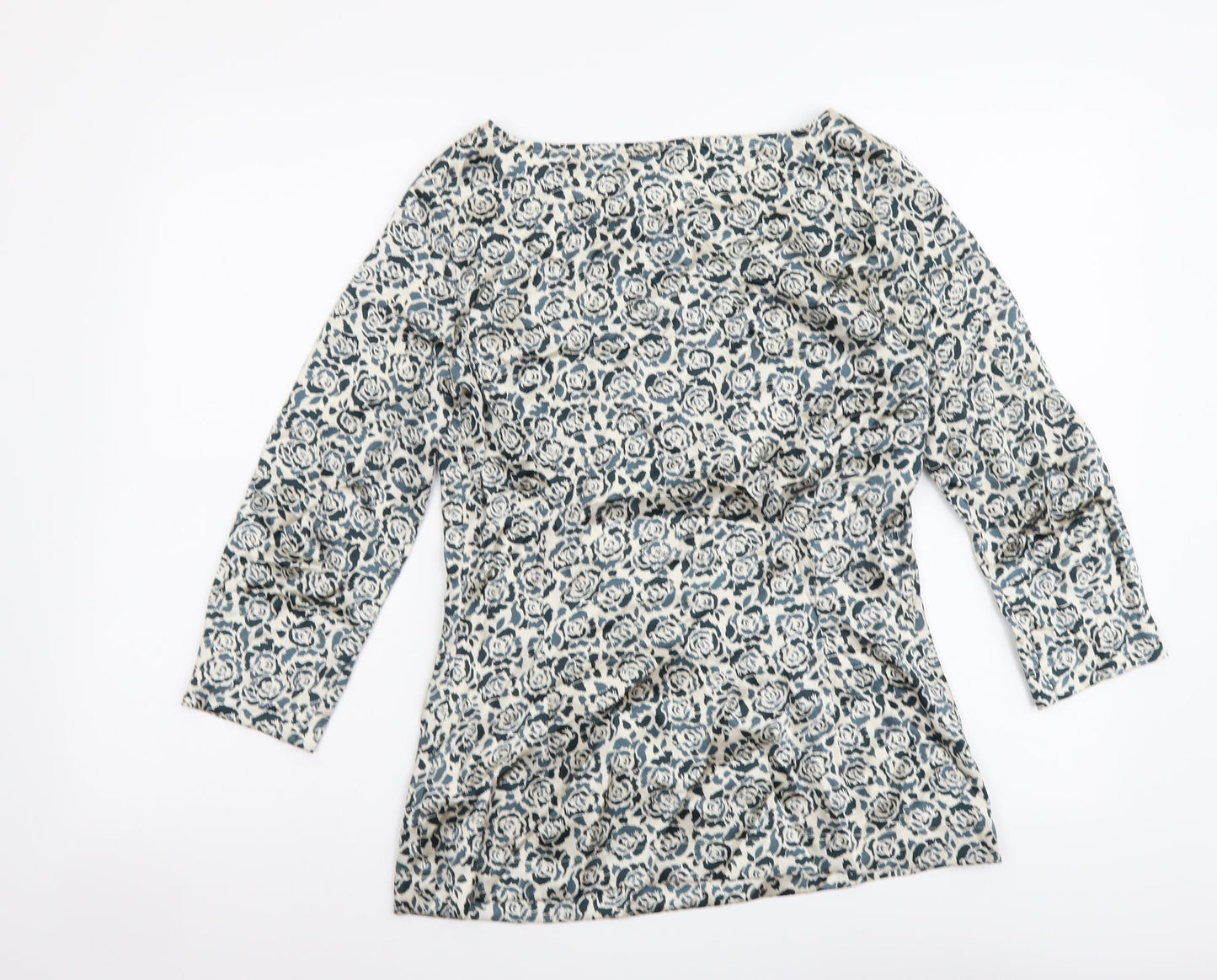 Collection Womens Beige Floral Polyester Basic Blouse Size XS Boat Neck