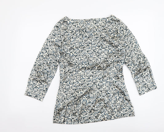 Collection Womens Beige Floral Polyester Basic Blouse Size XS Boat Neck