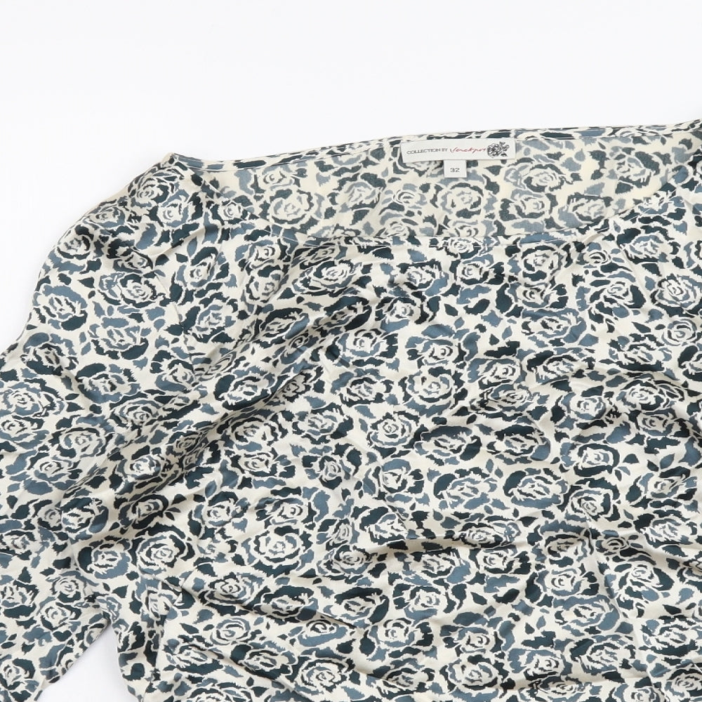 Collection Womens Beige Floral Polyester Basic Blouse Size XS Boat Neck