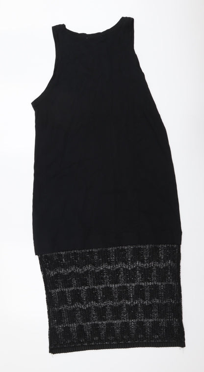 Zara Womens Black Cotton Tank Dress Size S Round Neck Pullover