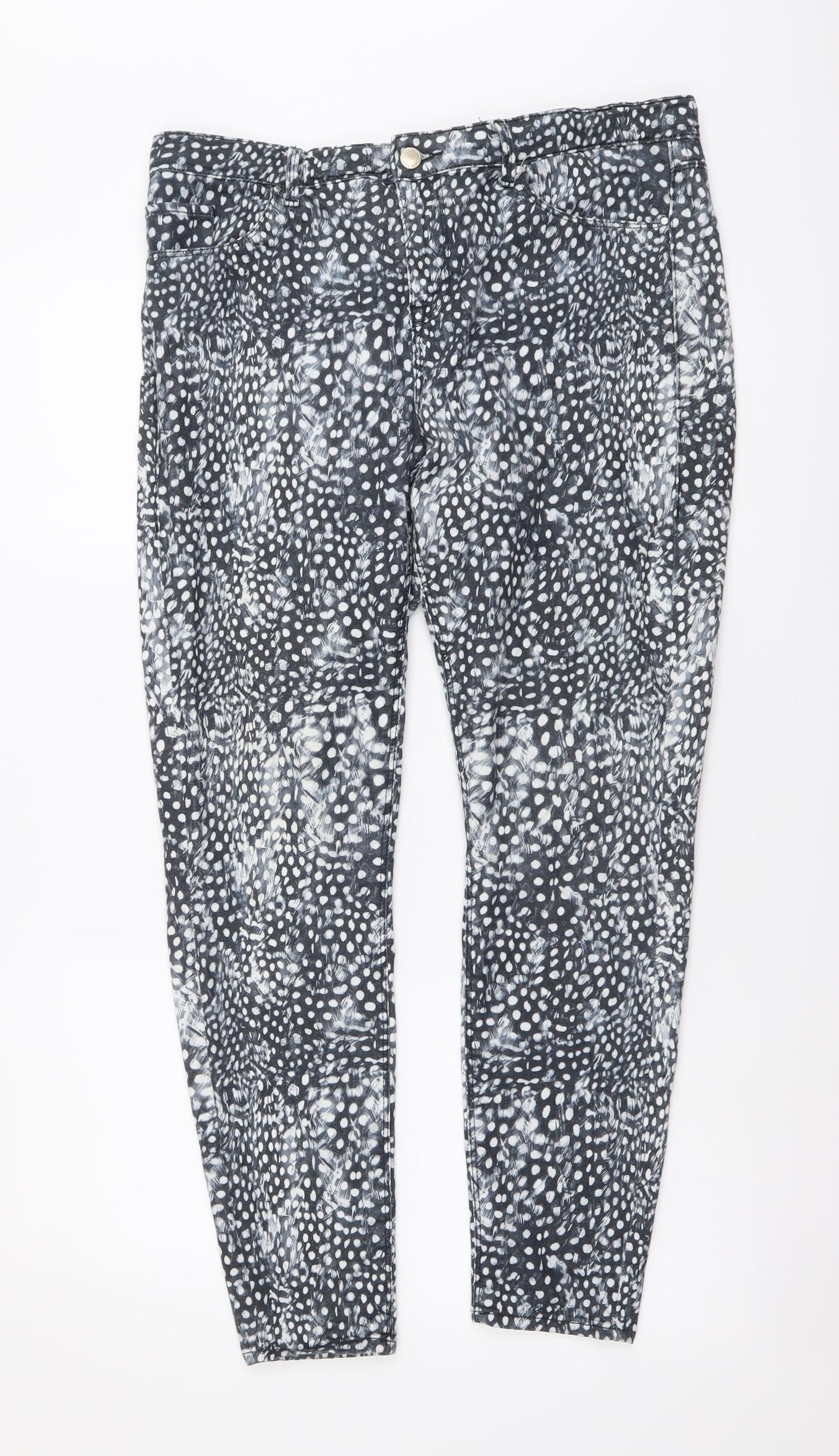 Topshop Womens Grey Geometric Cotton Skinny Jeans Size 32 in L32 in Regular Button