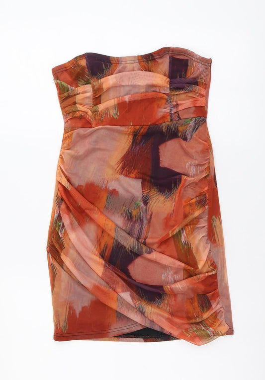 PRETTYLITTLETHING Womens Multicoloured Geometric Polyester Mini Size 6 Off the Shoulder Pullover