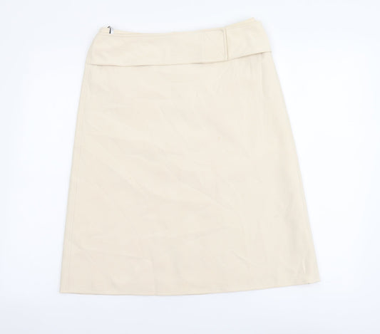 Marks and Spencer Womens Beige Polyester A-Line Skirt Size 10 Zip
