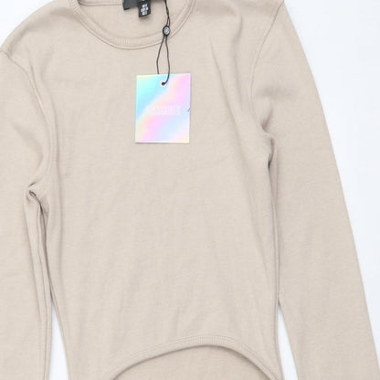 Missguided Womens Beige Cotton Mini Size 6 Round Neck Pullover