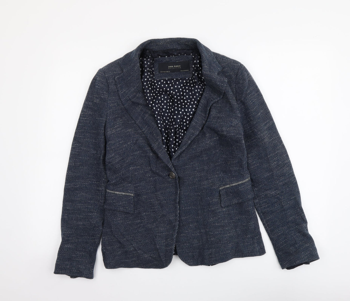 Zara Womens Blue Cotton Jacket Suit Jacket Size M