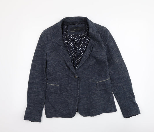 Zara Womens Blue Cotton Jacket Suit Jacket Size M