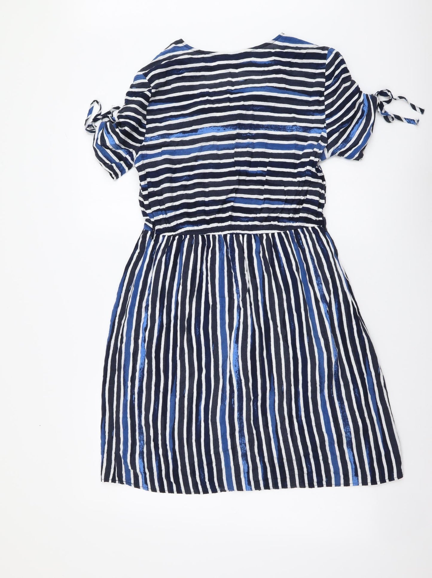 TU Womens Blue Striped Viscose A-Line Size 8 V-Neck Pullover