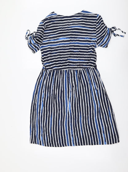 TU Womens Blue Striped Viscose A-Line Size 8 V-Neck Pullover