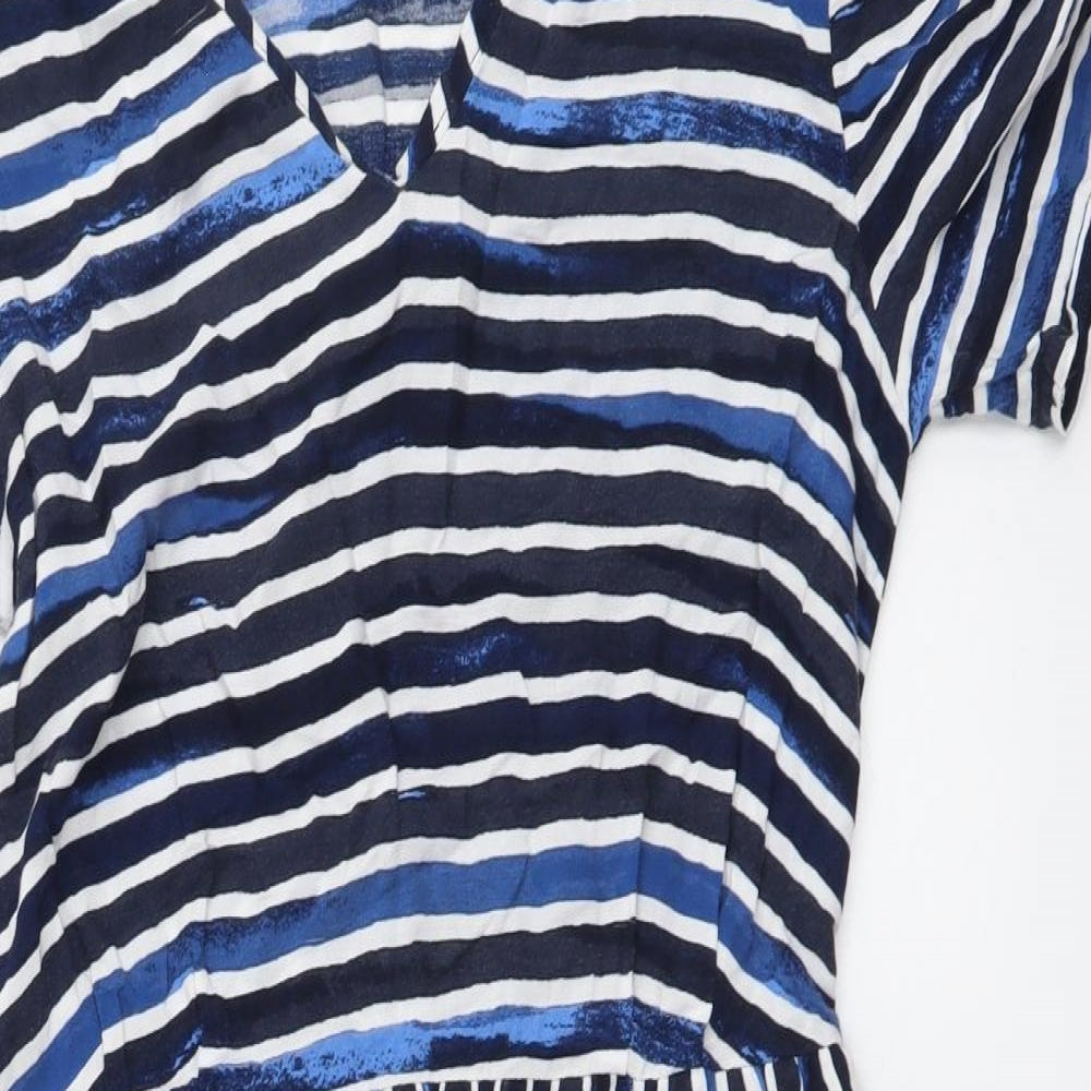 TU Womens Blue Striped Viscose A-Line Size 8 V-Neck Pullover