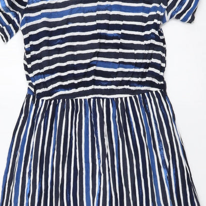 TU Womens Blue Striped Viscose A-Line Size 8 V-Neck Pullover