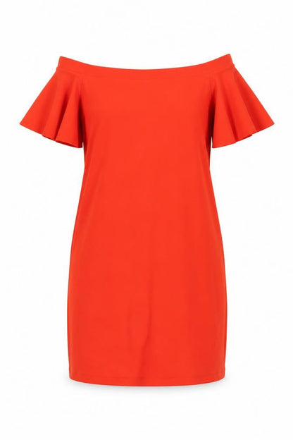 Warehouse Womens Red Polyester T-Shirt Dress Size 12 Off the Shoulder Pullover
