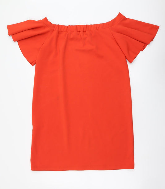 Warehouse Womens Red Polyester T-Shirt Dress Size 12 Off the Shoulder Pullover