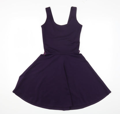 Boohoo Womens Purple Polyester Fit & Flare Size 8 Scoop Neck Pullover