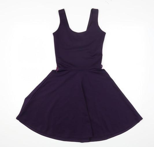 Boohoo Womens Purple Polyester Fit & Flare Size 8 Scoop Neck Pullover