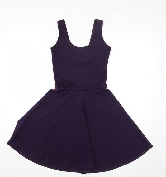 Boohoo Womens Purple Polyester Fit & Flare Size 8 Scoop Neck Pullover