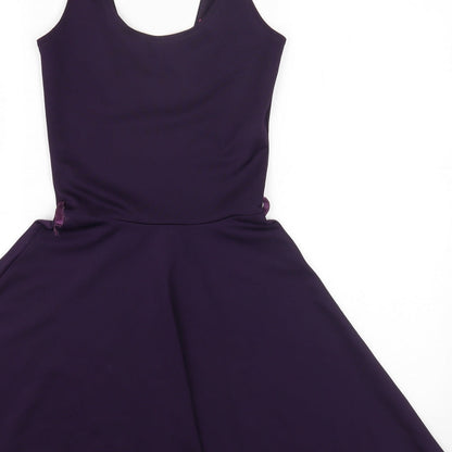 Boohoo Womens Purple Polyester Fit & Flare Size 8 Scoop Neck Pullover