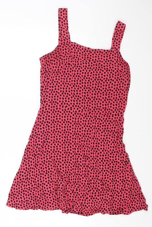 NEXT Womens Pink Geometric Viscose A-Line Size 10 Scoop Neck Zip