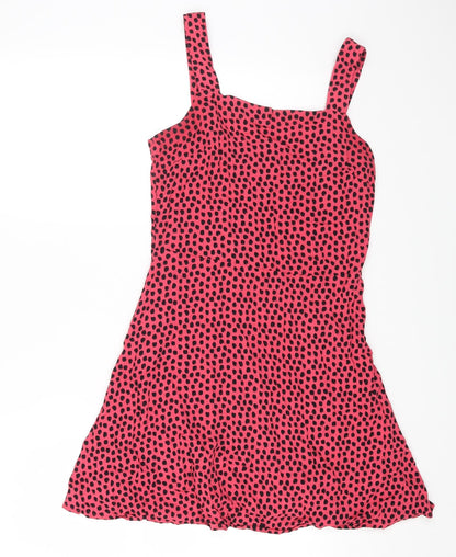 NEXT Womens Pink Geometric Viscose A-Line Size 10 Scoop Neck Zip