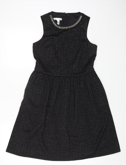 London Times Womens Black Polyester Fit & Flare Size 8 Round Neck Zip