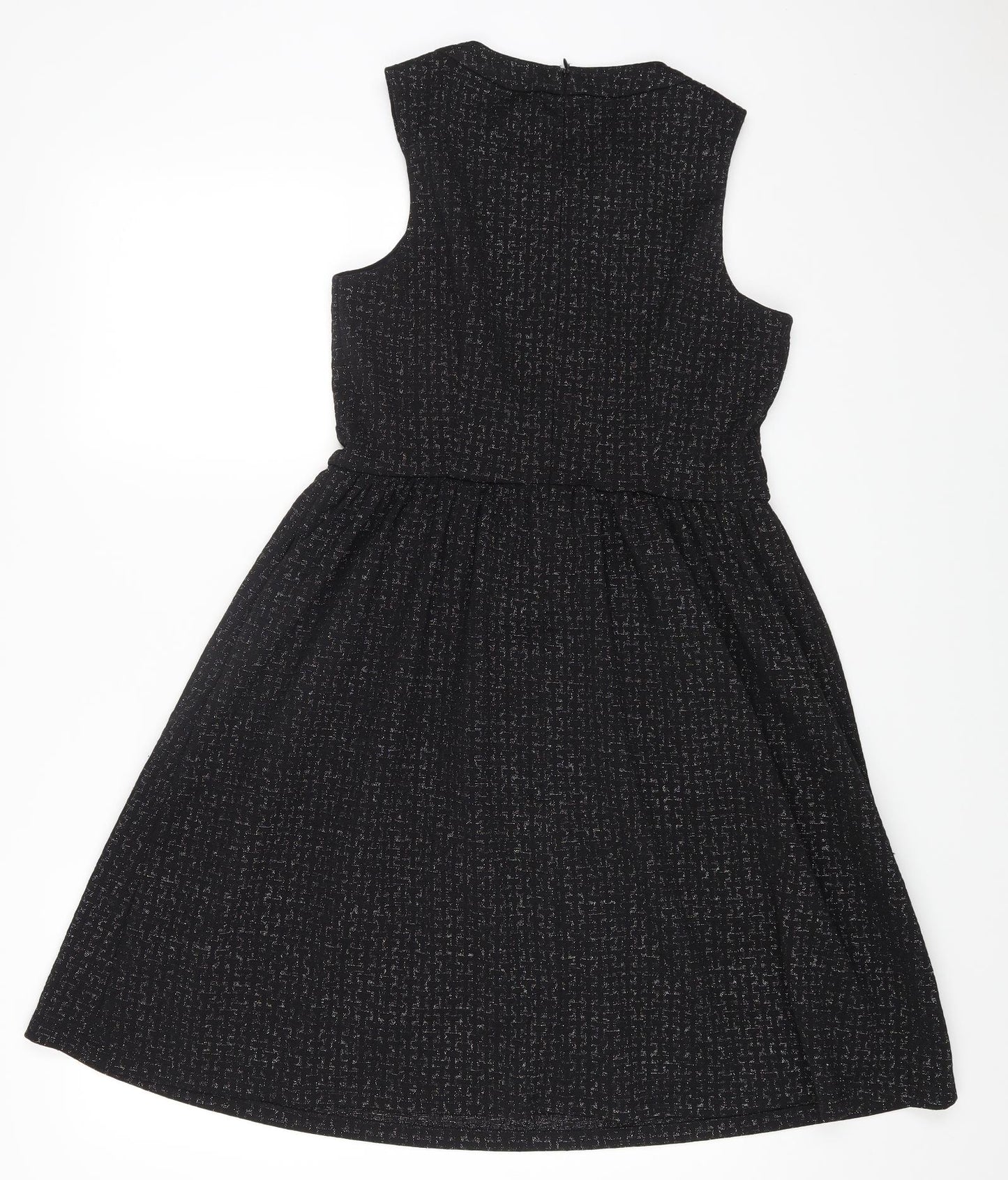 London Times Womens Black Polyester Fit & Flare Size 8 Round Neck Zip