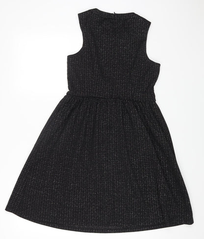 London Times Womens Black Polyester Fit & Flare Size 8 Round Neck Zip