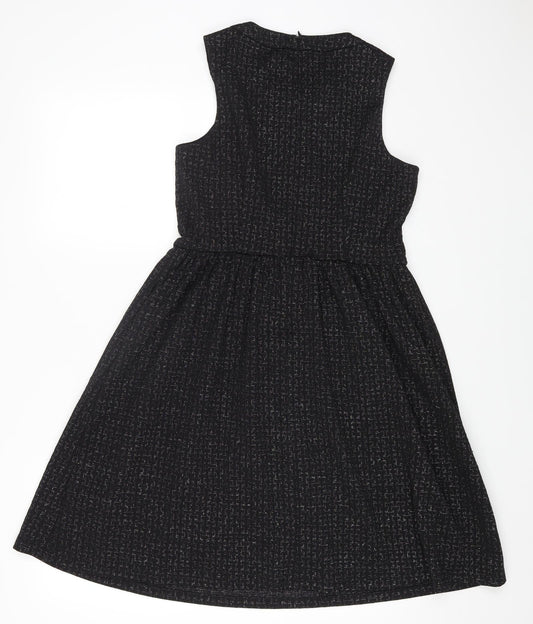 London Times Womens Black Polyester Fit & Flare Size 8 Round Neck Zip
