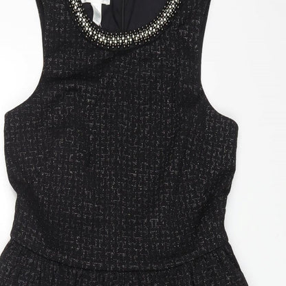 London Times Womens Black Polyester Fit & Flare Size 8 Round Neck Zip