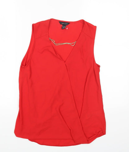 Womens UK Size 10 New Look Red Basic Blouse